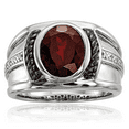 thumbnail image 1 of 925 Sterling Silver Black Red Garnet Diamond Oval Mens Ring Gemstone Band, 1 of 9