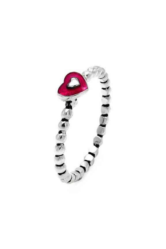 925 Sterling Silver Black Rhodium Plated Pink Heart Bead Band Ring Jewelry Female Male Unisex Size 5