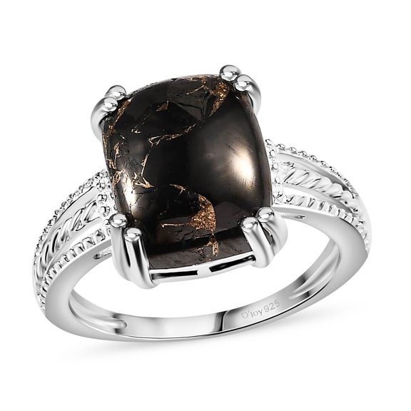 925 Sterling Silver Black Solitaire Ring for Women Jewelry Karelian Shungite Size 7 Birthday Christmas Gifts for Women