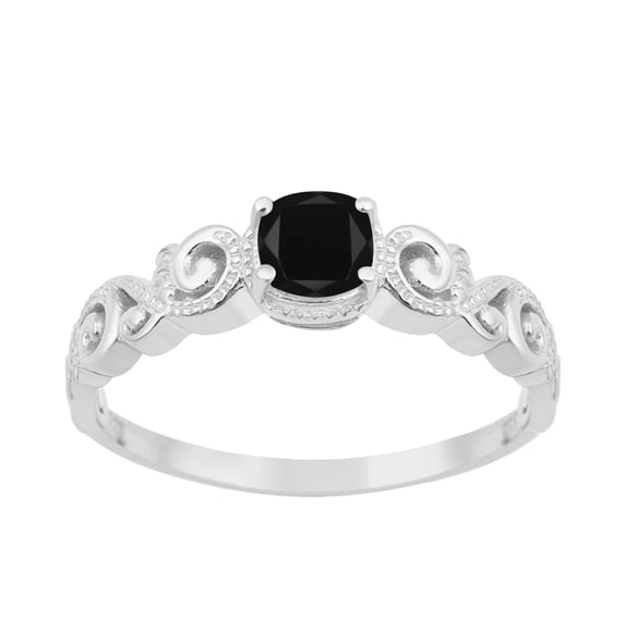 Mooneye 925 Sterling Silver Black Spinel Cushion 6mm Women's Solstic Engagement Ring, 0.75 Ct