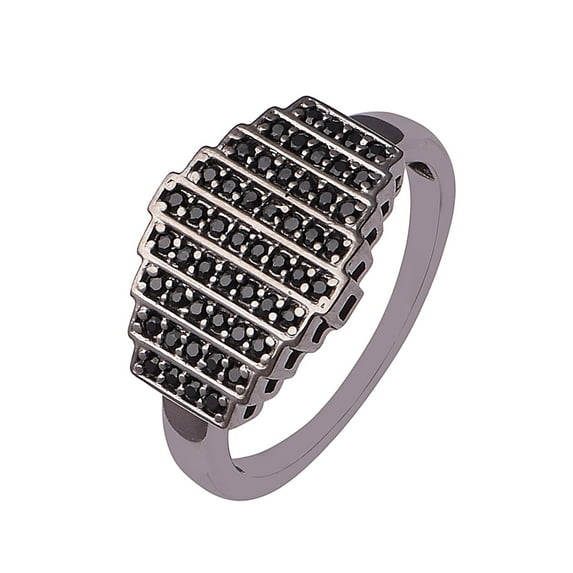 925 Sterling Silver Black Spinel Gemstone Round Cluster Women Valentines Day Gifts Ring US-8