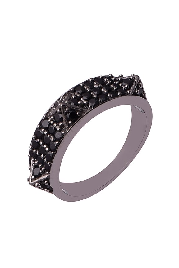 925 Sterling Silver Black Spinel Gemstone Round Eternity Women Valentines Day Gifts Ring US-5.5