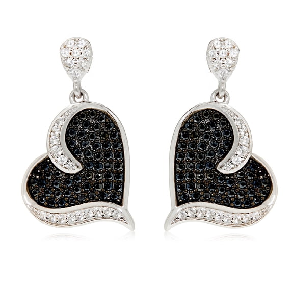 925 Sterling Silver Black Spinel, White Cz Dangle Earring
