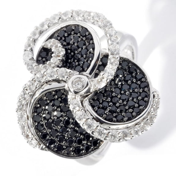925 Sterling Silver Black Spinel, White Cz Ring