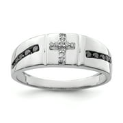 ICE CARATS 925 Sterling Silver Black White Diamond Cross Religious Men Ring Size 9.00 Man Fine Jewelry For Dad Mens Gifts For Him