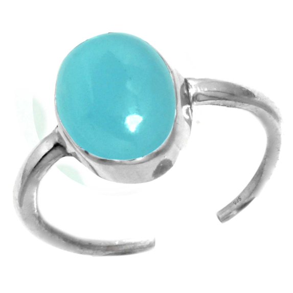 925 Sterling Silver Blue Chalcedony Gemstone Handmade Adjustable Toe Ring