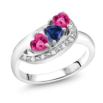 Gem Stone King 925 Sterling Silver Blue Pink and White Created Sapphire Engagement Ring for Women (1.56 Cttw, Gemstone September Birthstone, Heart Shape 4MM, Size 5)