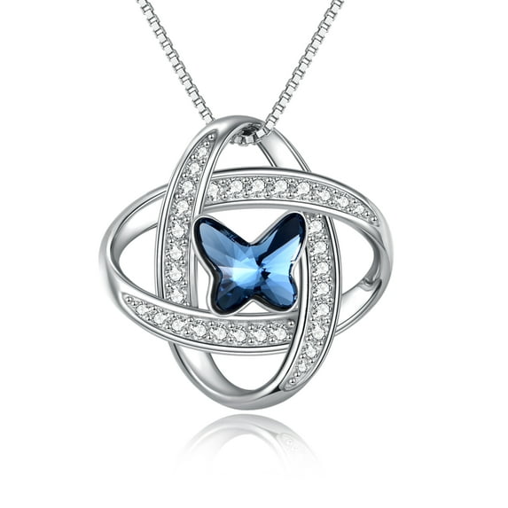 925 Sterling Silver Blue Crystal Butterfly Necklace Women Celtic Necklace Butterfly Jewelry for Her