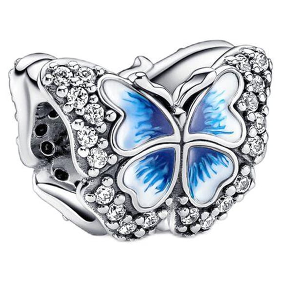 925 Sterling Silver Blue Enamel Butterfly Charm Bead for Bracelet Charms Bangle Pendant Jewelry