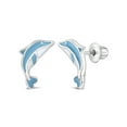 thumbnail image 1 of 925 Sterling Silver Blue Enamel Leaping Dolphins Screw Back Earrings for Girls, 1 of 6