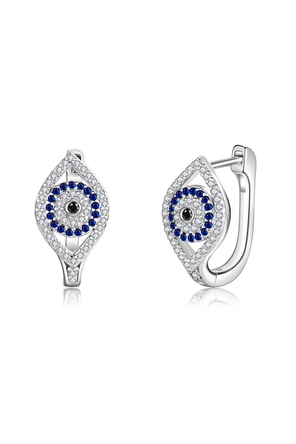 925 Sterling Silver Blue Evil Eye Hoop Earrings