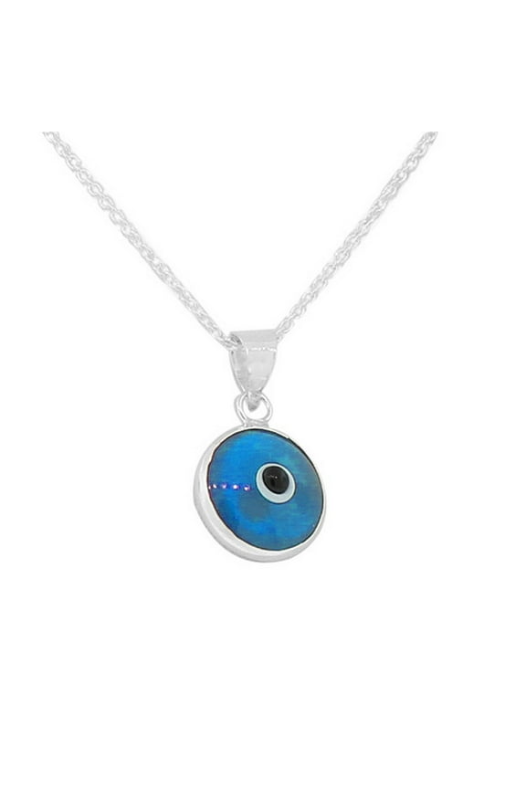 925 Sterling Silver Blue Glass Evil Eye Pendant Necklace with Chain