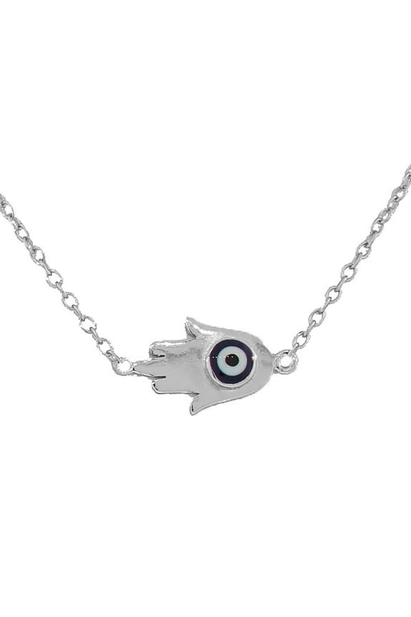 925 Sterling Silver Blue Hamsa Evil Eye Pendant Necklace