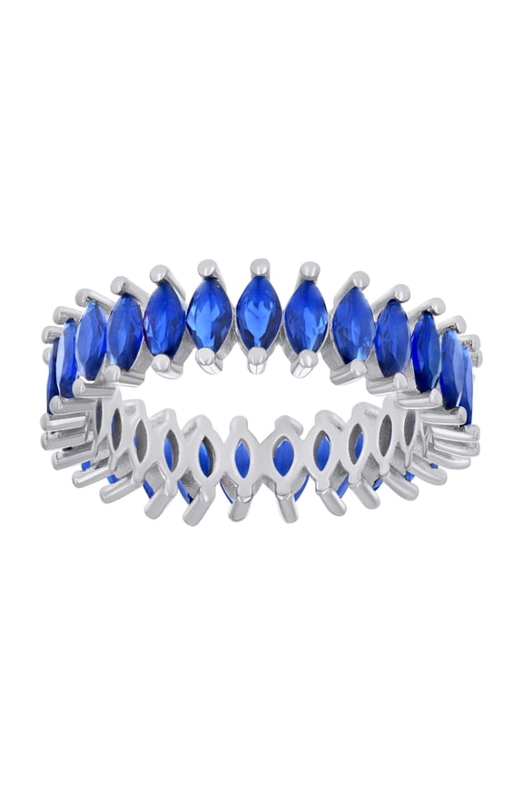 925 Sterling Silver Blue Marquise Cubic Zirconia Women's Eternity Wedding Band CZ Anniversary Ring | Size 6