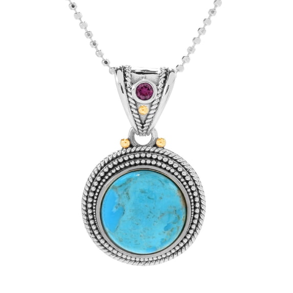 925 Sterling Silver Blue Mohave Turquoise,Rhodolite Garnet Pendant