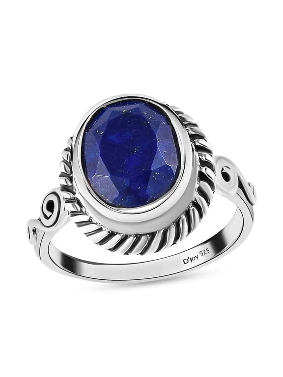DELIVERING JOY 925 Sterling Silver Blue Natural Lapis Lazuli Crystal Chakra Reiki Healing Statement Solitaire Ring Size 5 Costume Jewelry for Women Birthday Gifts for Women