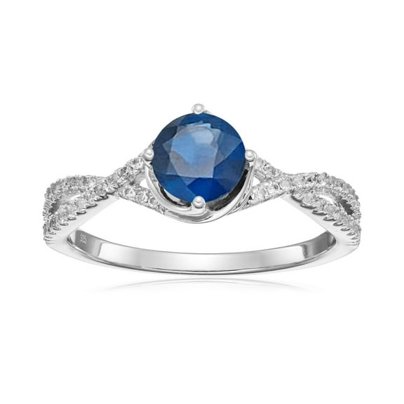 925 Sterling Silver Blue Sapphire, Created White Sapphire Ring