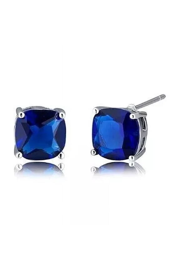 Solitaire Blue Sapphire Earrings - 2CT Sterling Silver