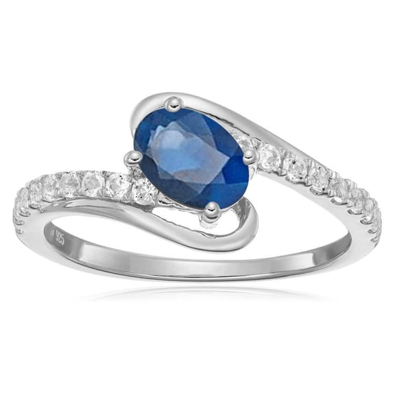 925 Sterling Silver Blue Sapphire, White Topaz Ring