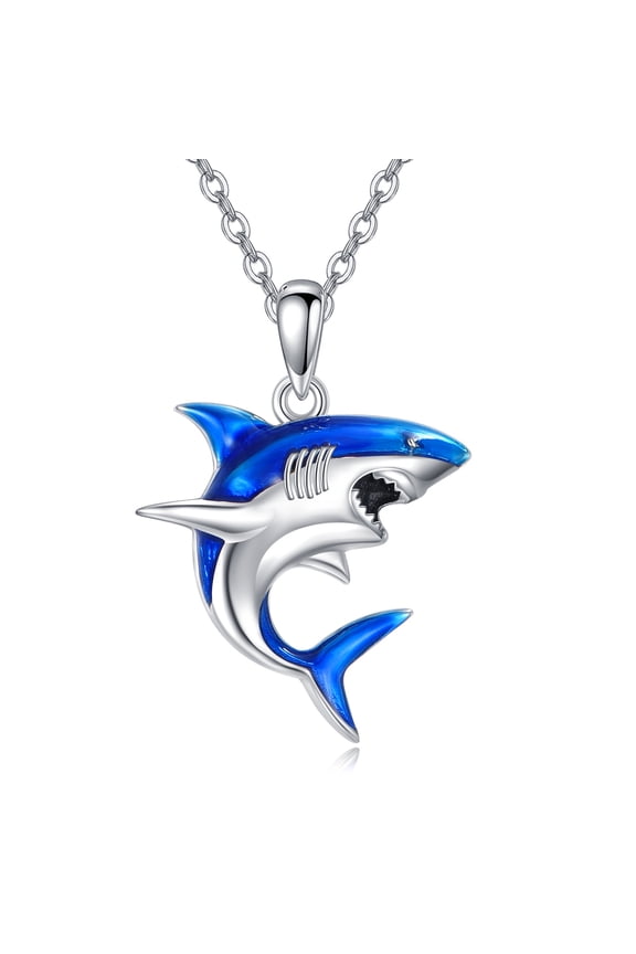925 Sterling Silver Blue Shark Necklace Shark Tooth Necklaces Ocean Animal Jewelry for Women Men