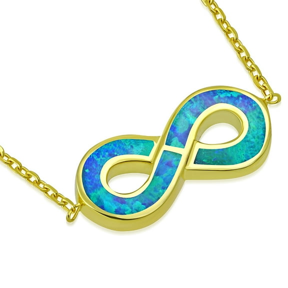 925 Sterling Silver Blue Simulated Opal Infinity Pendant Necklace