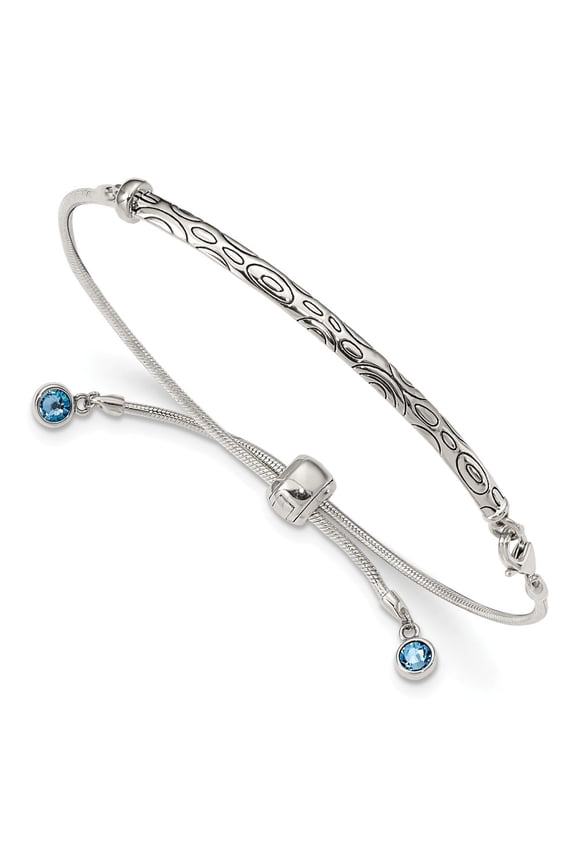 925 Sterling Silver Blue Swarovski Crystal Rd Bezel Adjustable Chain Bracelet; for Adults and Teens; for Women and Men