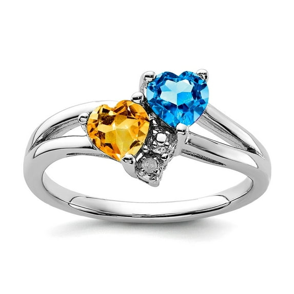 925 Sterling Silver Blue Topaz and Citrine Diamond Ring Size 8 2mm Wide Ring for Women