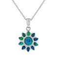 thumbnail image 1 of 925 Sterling Silver Blue Turquoise-Tone Simulated Opal Flower Floral Womens Pendant Necklace, 1 of 4