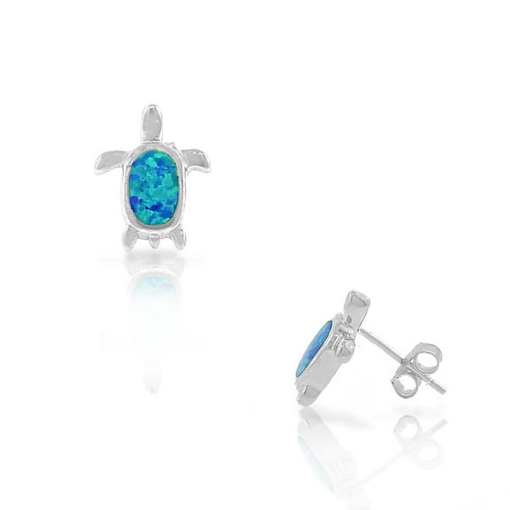 925 Sterling Silver Blue Turquoise-Tone Simulated Opal Turtle Stud Earrings