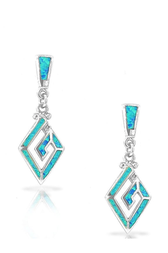 925 Sterling Silver Blue Turquoise-Tone Simulated Opal Whirlpool Drop Dangle Earrings