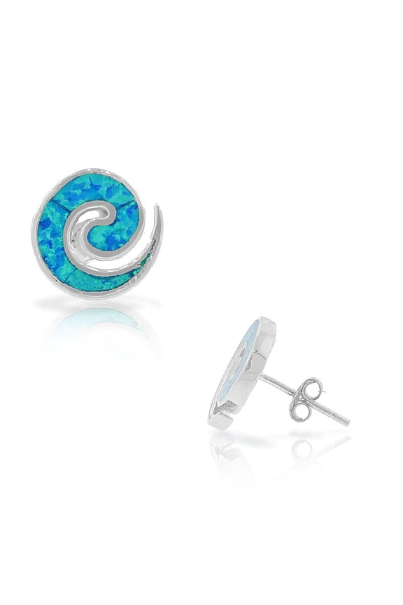925 Sterling Silver Blue Turquoise-Tone Simulated Opal Stud Earrings