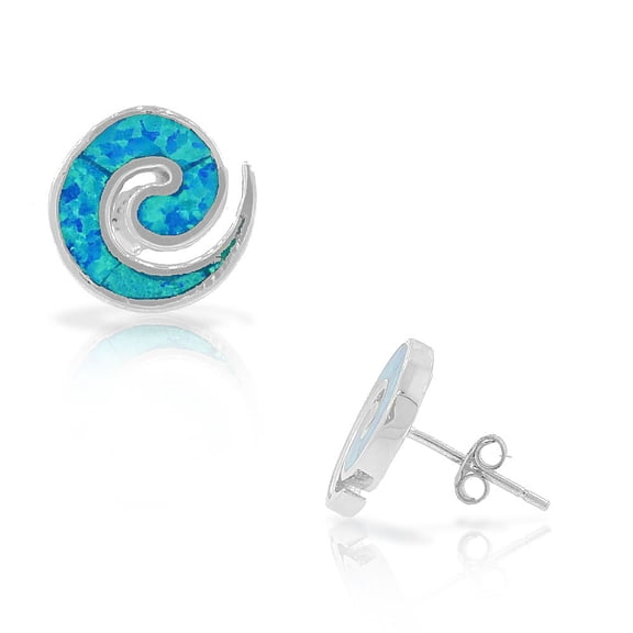 925 Sterling Silver Blue Turquoise-Tone Simulated Opal Stud Earrings