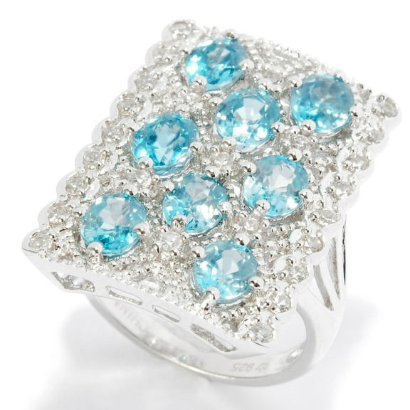 925 Sterling Silver Blue Zircon, White Natural Zircon Ring