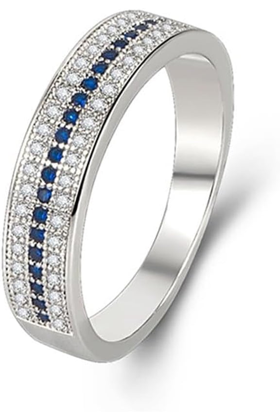 925 Sterling Silver Blue and White Created Sapphire Ring Cubic Zirconia Diamond Stackable Eternity Anniversary Wedding Ring Band for Women