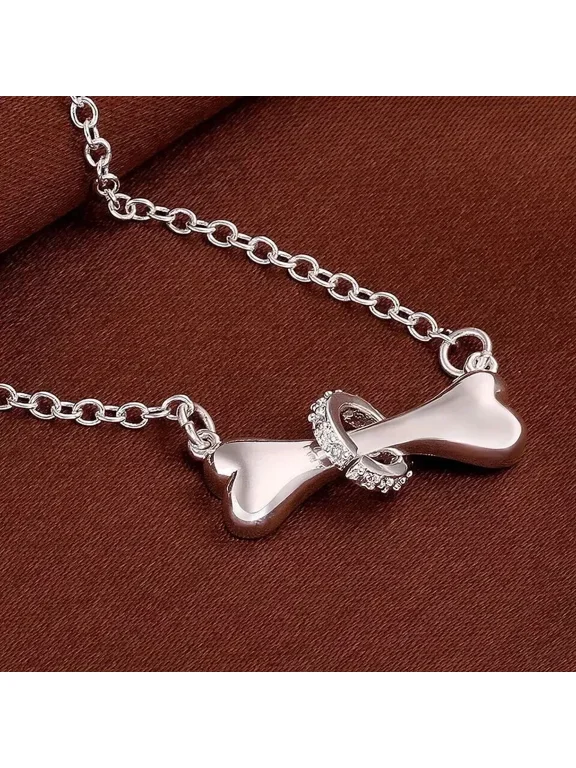 925 Sterling Silver Bone Pendant Necklace For Women 0.20 Ct Round Cut Simulated Diamond 14K White Gold Plated