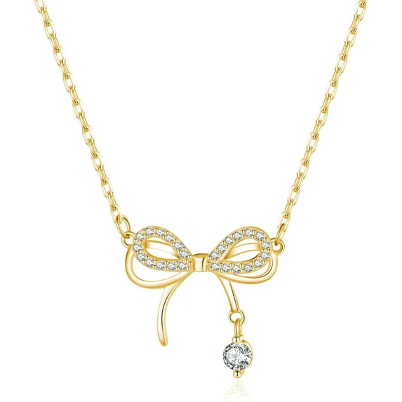 925 Sterling Silver Bow Choker Necklace for Women Teens CZ Bow Choker Necklace Pendant Bow Ribbon Necklace