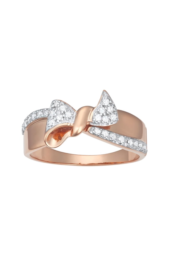 925 Sterling Silver Bow Design Ring for Women with 0.15 Carat TW Natural Diamond Accents,Rose Gold Plated , H-I Color I1-I2 Clarity (Size-6)