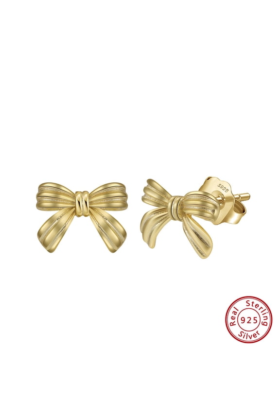 925 Sterling Silver Bow Knot Stud Earrings for Women, 14K Gold Plated or White Gold Plated Ribbon Earrings, Hypoallergenic Handmade Jewelry Gift for Women, Teens, Birthday, Anniversary