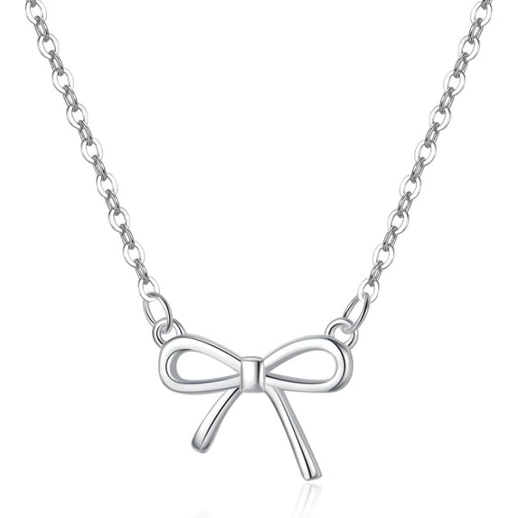925 Sterling Silver Bow Necklace Choker for Women Mother Wife Bow Ribbon Pendant Necklace Chain Minimalist