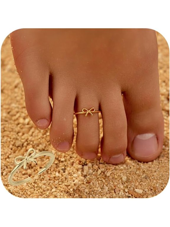 925 Sterling Silver Bow Toe Rings for Women Non Tarnish Cute Dainty Knot Foot Ring Mother Daughter Friendship Toe Ring Adjustable Open Band Hypoallergenic Summer Beach Foot Back to School Gifts