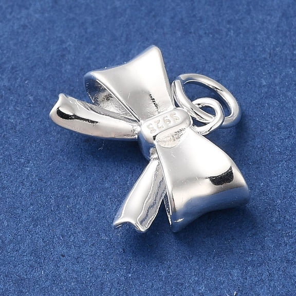925 Sterling Silver Bowknot Charms with Jump Rings & 925 Stamp Silver 10x13x4mm Hole: 3mm