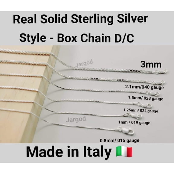 925 Sterling Silver Box Chain Diamond Cut Chain Necklace 19 Gauge/1mm Italy Jargod