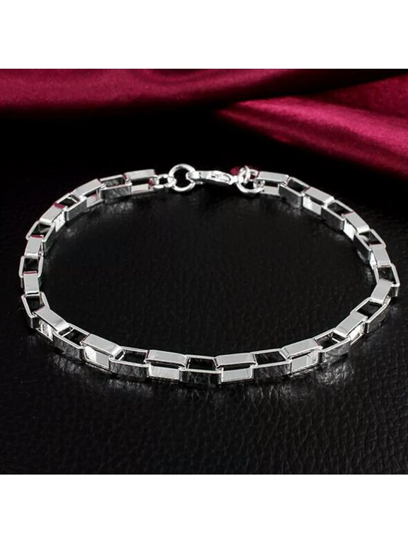 925 Sterling Silver Box Chain Shape Bracelet Beautiful Women's Jewelry Wholesale