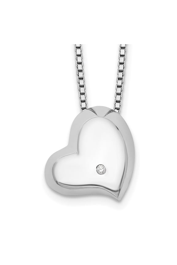 925 Sterling Silver Box Diamond Necklace Chain White Ice Satin and Polished 18 Inch Heart with 2 Extender 20 12 mm