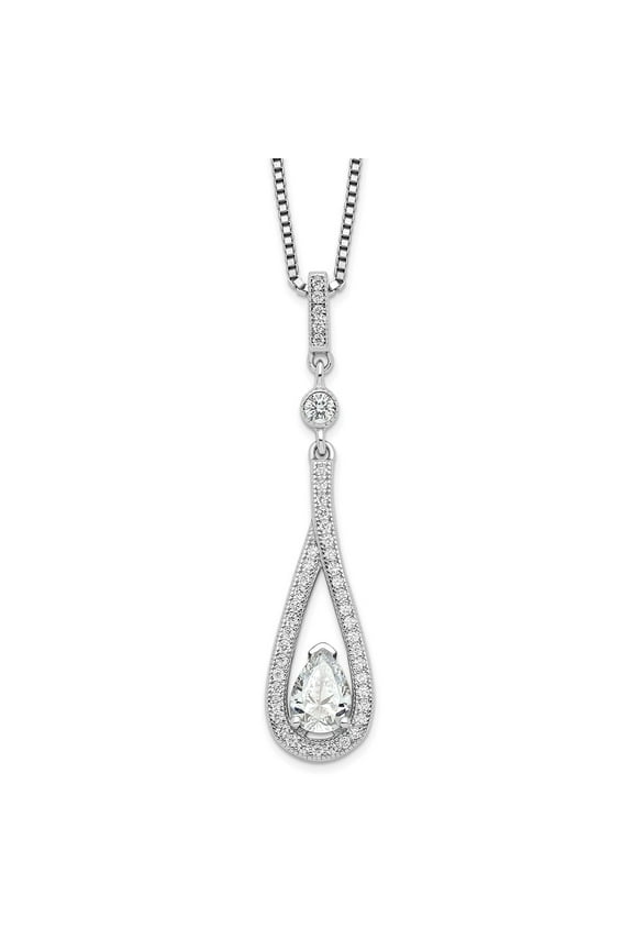 925 Sterling Silver Box Necklace with Pendants Chain Brilliant Embers 46 Stone 18 inch 2 extender Spring Ring Clasp Micro Pav CZ Teardrop mm