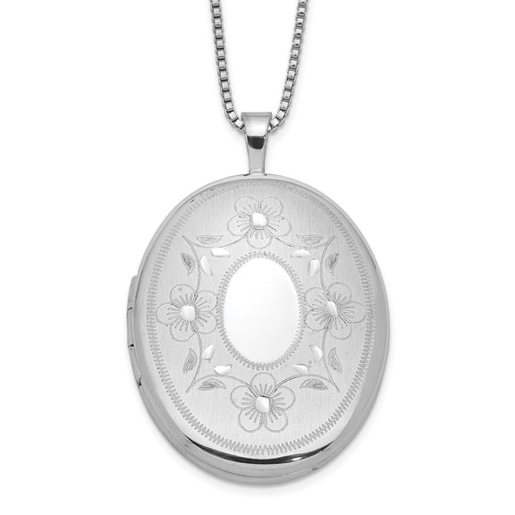 925 Sterling Silver Box Necklace with Pendants Chain RH-plated 26mm Floral Oval Locket 18 inch 20.45 mm