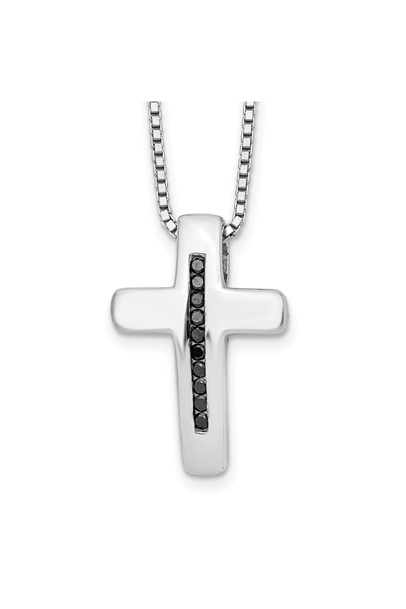 925 Sterling Silver Box Necklace with Pendants Chain White Ice 18 Inch Black Diamond Cross 2 Extender 20 14 mm