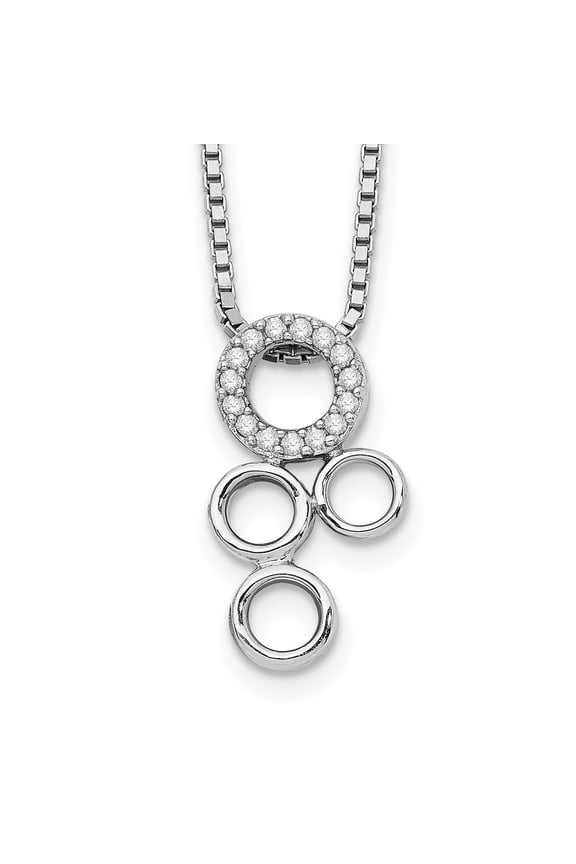 925 Sterling Silver Box Necklace with Pendants Chain White Ice 18 Inch Diamond Circles Slide Pendant 2 Extender 20 10 mm
