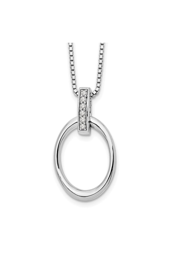 925 Sterling Silver Box Necklace with Pendants Chain White Ice 18 Inch Diamond Open Oval 2 Extender 20 15 mm