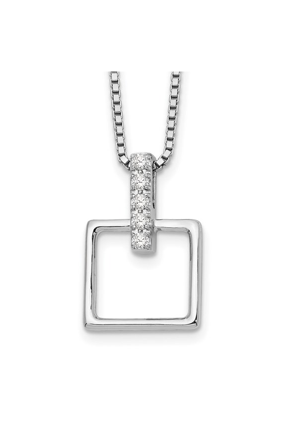 925 Sterling Silver Box Necklace with Pendants Chain White Ice 18 Inch Diamond Open Squared 2 Extender 20 13 mm